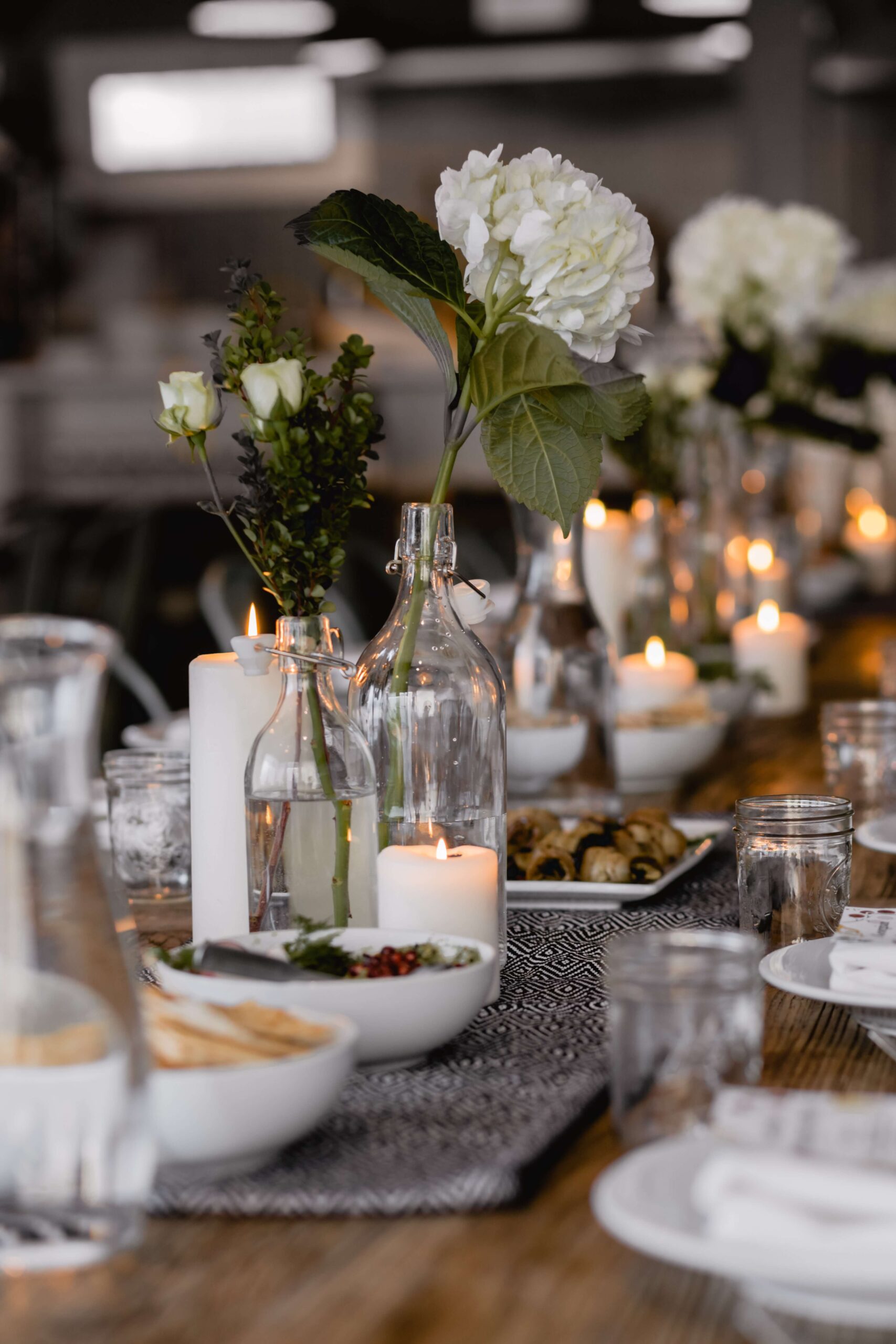 Table set with white plates